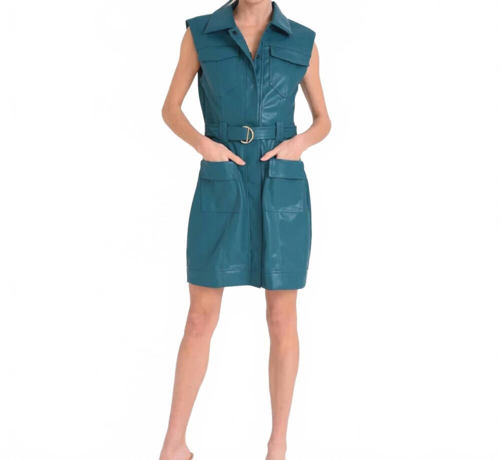 NEW CIEBON utility vegan leather dress in teal